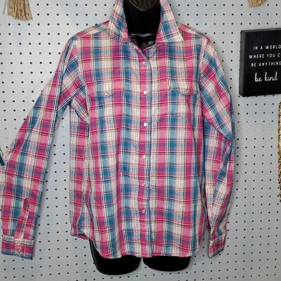 Wrancher Pink & Teal Gold Metallic Western Shirt, Pearl Snaps, Sz L - Picture 2 of 7